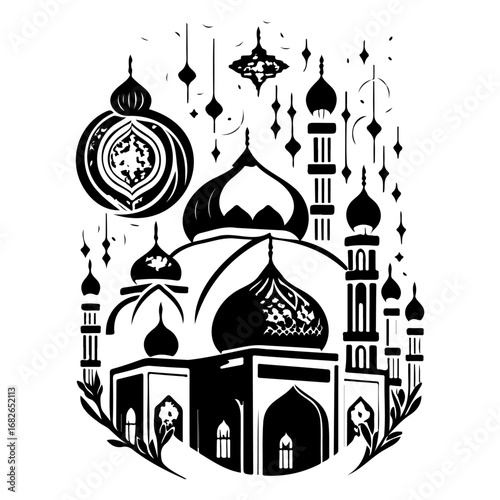 Elegant islamic architecture illustration showcases the serenity and artistry within mosque vector