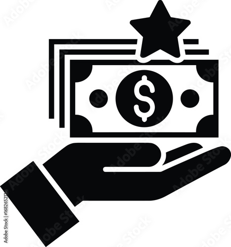 Hand Offering Stack of Cash with Star Premium Icon Graphic