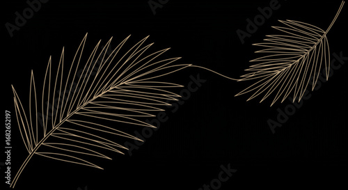 Elegant gold palm fronds gracefully adorn a dark backdrop, perfect for sophisticated design.