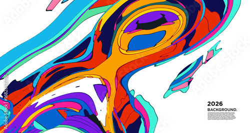 Abstract Psychedelic Brutalism Wave Blob Striped Motion Curves Composition Morphing Amoeba Fluid Shape Background