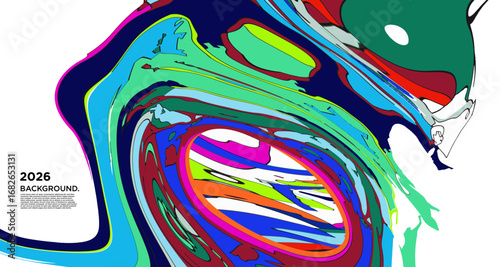 Abstract Psychedelic Brutalism Wave Blob Striped Motion Curves Composition Morphing Amoeba Fluid Shape Background