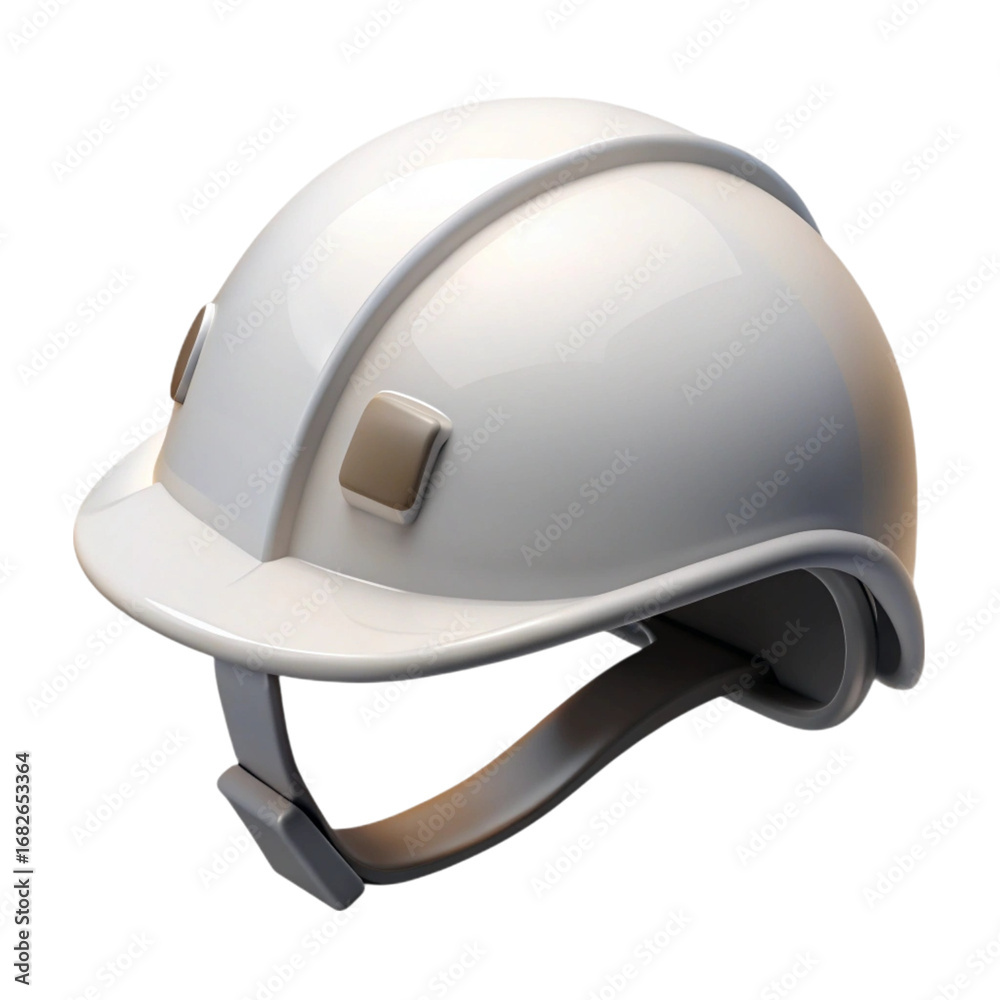 Fototapeta premium Rendered white construction helmet with strap detail isolated on a black background