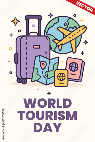 World Tourism Day: Inspiring travel poster showcasing sustainable tourism practices, cultural traditions, and iconic international destinations.