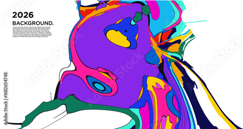 Abstract Psychedelic Brutalism Wave Blob Striped Motion Curves Composition Morphing Amoeba Fluid Shape Background