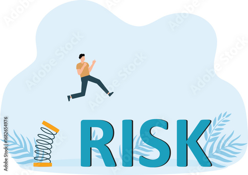 Businessman jumps from risk and measure and implement business strategy, Risk management and high level risk for business success concept, 

