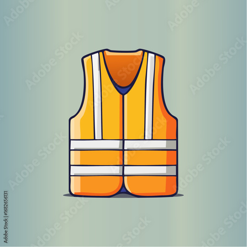 Bright yellow reflective safety vest icon, a flat cartoon illustration representing workwear for industrial and construction themes
