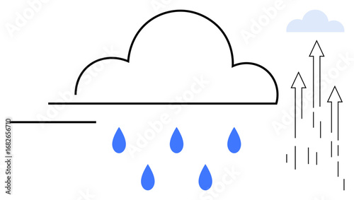 Cloud releasing raindrops with arrows pointing upward, symbolizing precipitation, renewal, and upward movement. Ideal for nature, climate, growth, sustainability, water cycle meteorology change