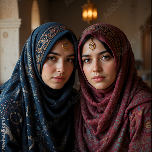 Two Arabic women are in a yashmak  in Casablanca, Morocco