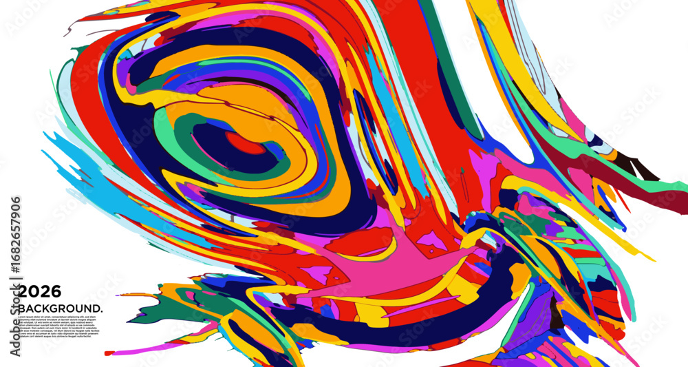 Obraz premium Abstract Psychedelic Brutalism Wave Blob Striped Motion Curves Composition Morphing Amoeba Fluid Shape Background
