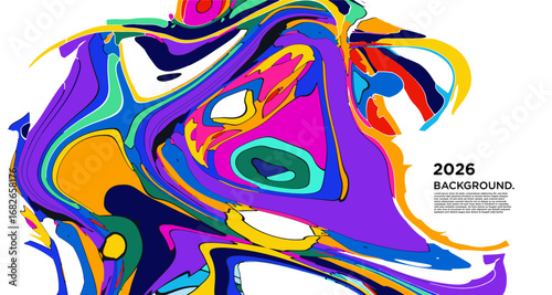 Abstract Psychedelic Brutalism Wave Blob Striped Motion Curves Composition Morphing Amoeba Fluid Shape Background