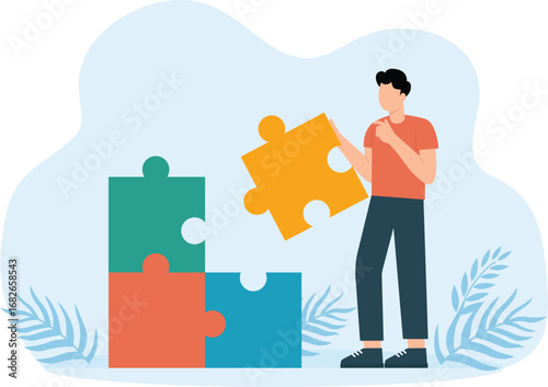 Business strategy and assembling jigsaw puzzle, Moving chess figure and demonstrating financial growth, Strategy and planning and success concept,

