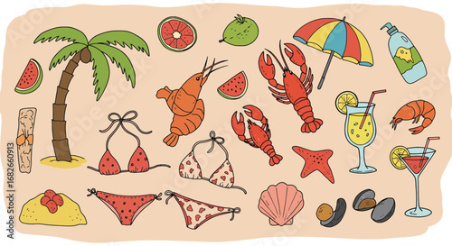 Colorful summer vacation illustration with beach elements and tropical vibes delight