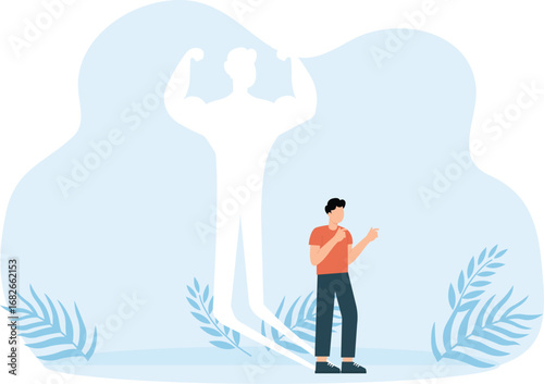 Man with big ambition for business success concept, Businessman looking at his own strong personality shadow on wall and inner power concept,

