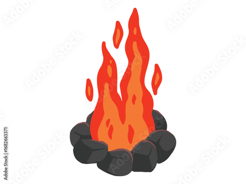 Burning Coal Pile Cartoon Illustration
