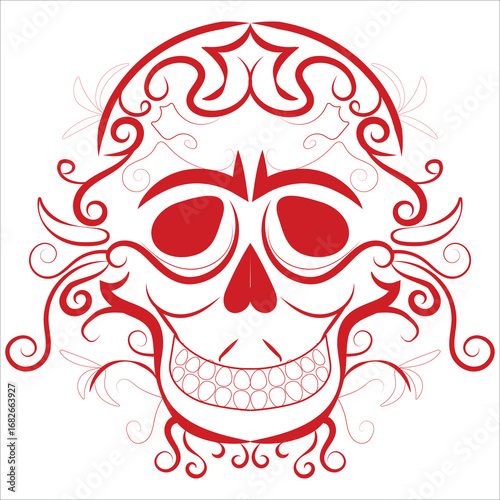 Red Ornamental Sugar Skull Illustration for Día de los Muertos