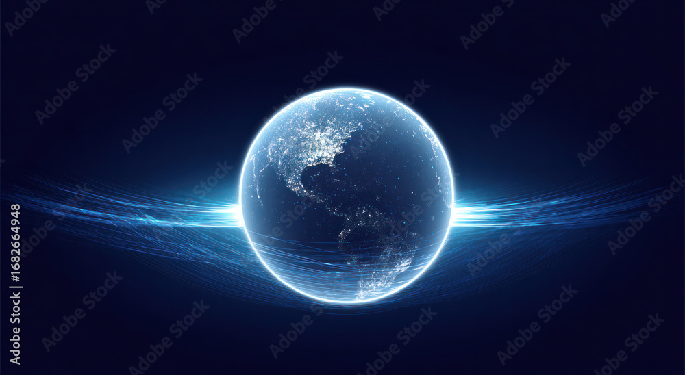 Fototapeta premium A glowing globe showcasing global connectivity and digital innovation, symbolizing the integration of technology and the world.