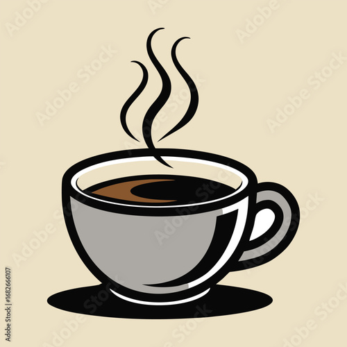 Minimalist illustration of a steaming hot beverage cup perfect for cafes and coffee shops