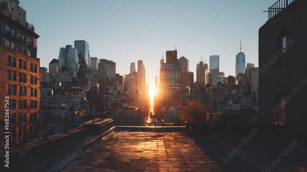 Fototapeta premium Urban sunrise rooftop view