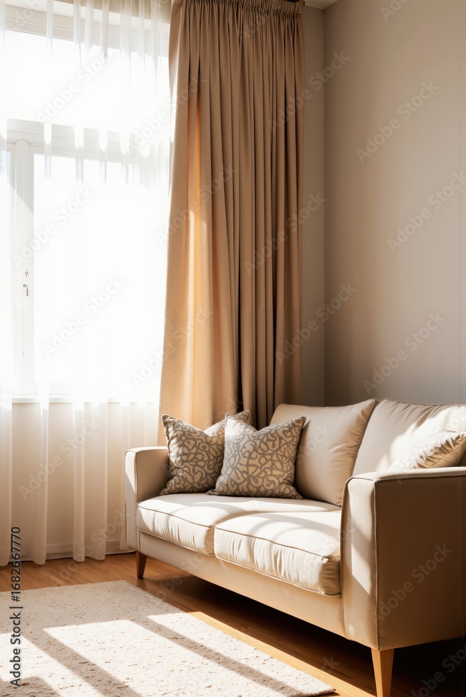 Fototapeta premium a living room with a couch and a window