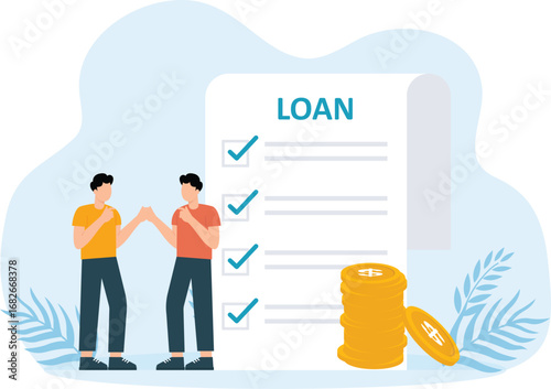Capital loan with characters and Management of business financial obligations with payment control concept,

