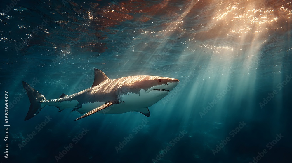 Fototapeta premium Majestic Great White Shark Underwater