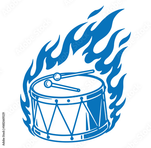 Vector illustration of a blue drum with fire graphic perfect for music related projects