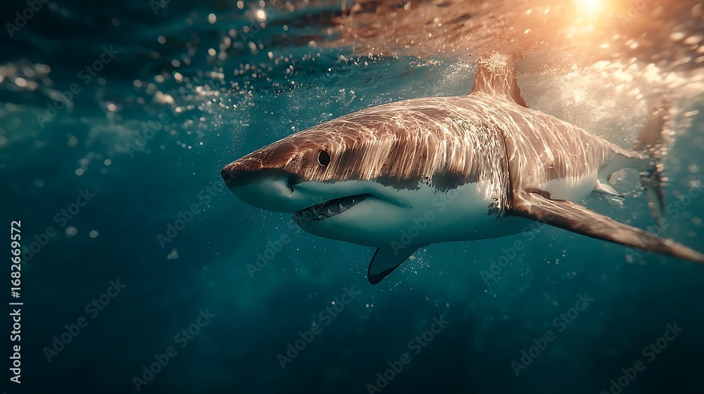 Fototapeta premium Majestic Great White Shark Underwater