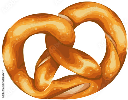 A golden-brown pretzel with a classic knot shape, isolated on white background.