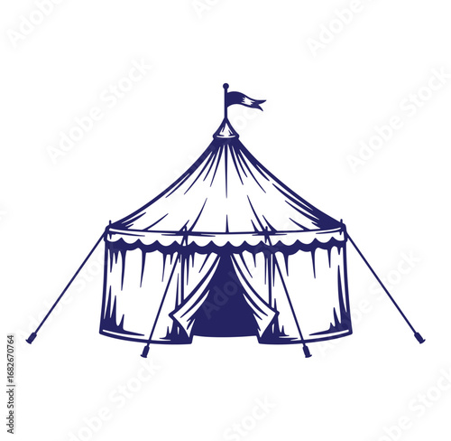 Vintage circus tent illustration vector design in navy blue isolated on a white background