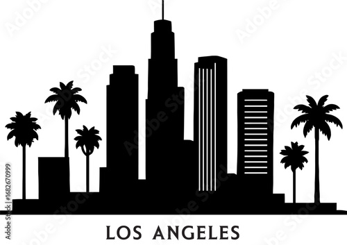 Los Angeles city skyline silhouette background. Hollywood, California Skyline Los Angeles Urban Landscape. City scape, City of Angels.