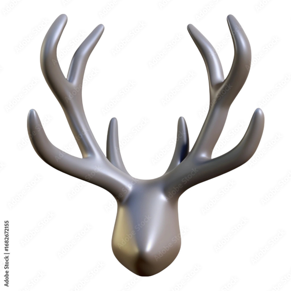 Fototapeta premium Elegant 3d render of deer antlers featuring a realistic metallic aesthetic against black background