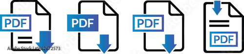 PDF file format icons set. PDF file download symbols. Format for texts, images, vector images, videos, interactive forms, Vector illustration !