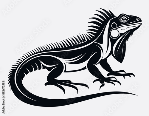 Iguana Animal Vector Logo in Black and White, Minimalist and Simple Design, Perfect for Wildlife Branding, Nature Illustration, and Unique Animal Identity
