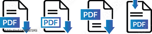 PDF file format icons set. PDF file download symbols. Format for texts, images, vector images, videos, interactive forms, Vector illustration !