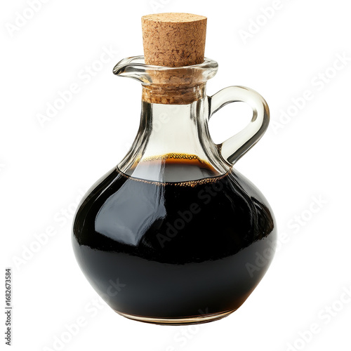 Balsamic Vinegar in Glass Bottle Dark Background, isolated on a transparent background