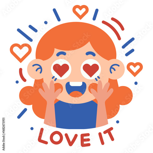 A cartoon girl with hearts for eyes, expressing enthusiastic love and excitement.
