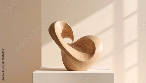 Abstract Light Wood Sculpture, Minimalist Style