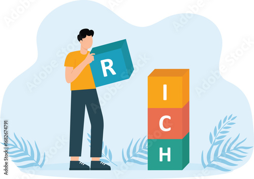Successful businessman with Stack coins and coins next to the puzzle building,Costs and funding and achieving wealth concept,

