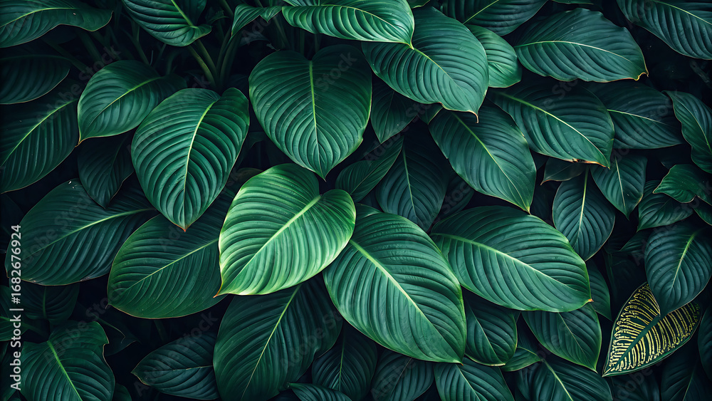 Fototapeta premium Featuring a dense arrangement of large, lush Colorful leaves.