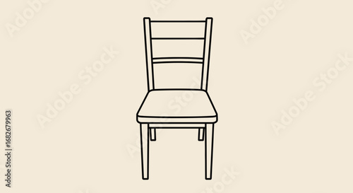 Simple line art illustration of a wooden dining chair with a slatted back, presented on a plain background.