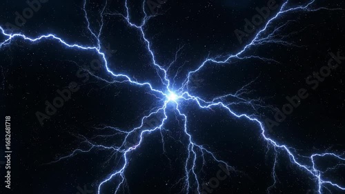 Epic Cosmic Energy Blast with Dynamic Blue and Purple Lightning Sparks in Deep Space Nebula Background Perfect for Sci-Fi Animation, Futuristic Visual Effects, and Abstract Space Exploration Concepts