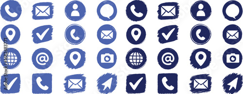 Blue Hand-Drawn Contact and common web and app Icons Set