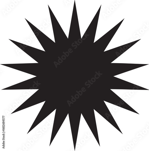 Silhouette vector of spiky circular burst, radiating sharp points in dynamic abstract design.