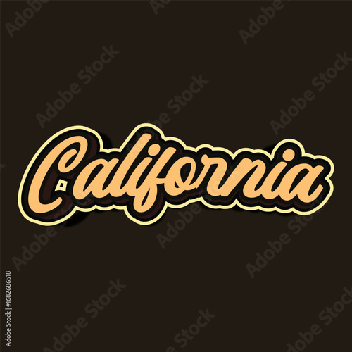 California state hand lettering isolated on yellow background. Modern calligraphy for posters, cards, t-shirts, postcards, souvenirs and stickers. Vector illustration