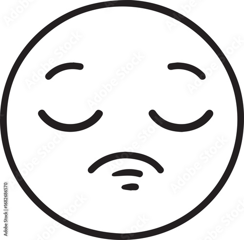 Bored or Tired Emoji Face with Closed Eyes and Downturned Mouth Outline weary