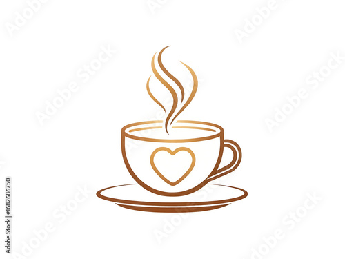 Elegant coffee cup with heart design isolated on white background, perfect for cafe branding and promotion