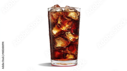 Ice-cold cola in glass on white background
