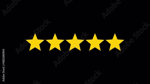 yellow 5 stars rating video animation. 4k video with alpha channel