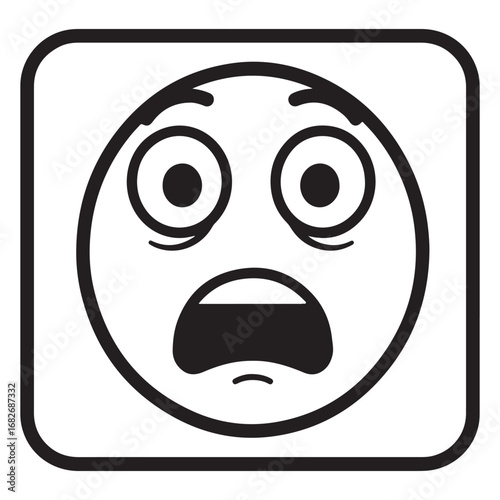 Frightened Emoji Face in a Square Frame on White Background scared fear