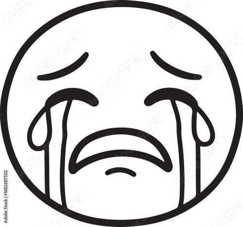 Hand Drawn Crying Face Emoji with Tears emoticon